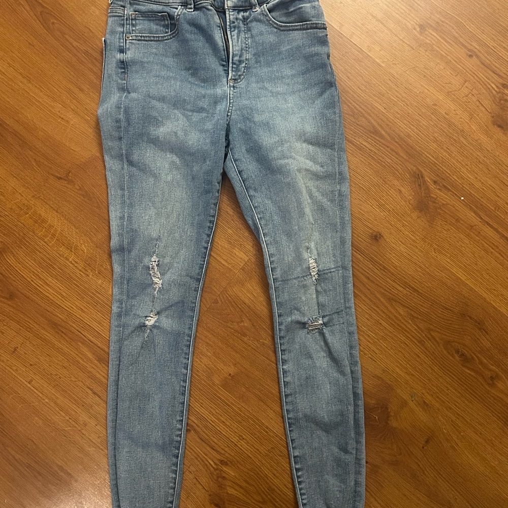 Express Light Blue Distressed Skinny Jeans